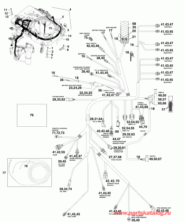 �������� ��������� ����� EVINRUDE E130DSLIIR  - ectrical ���� �������� - ectrical Harness