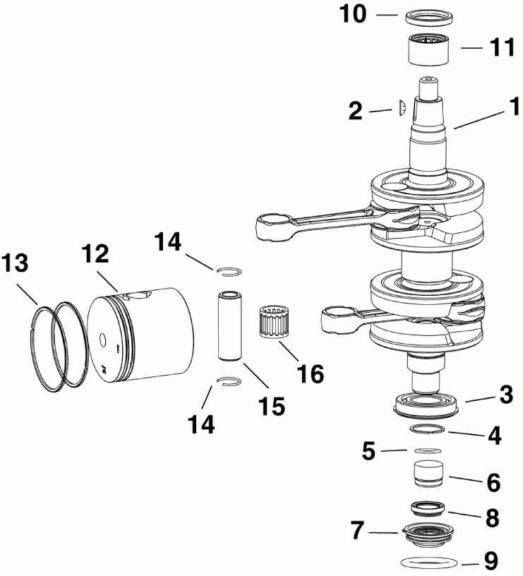 ��������� ����� Evinrude E25DTSLIIH  - ank��� & ������ / ankshaft & Pistons