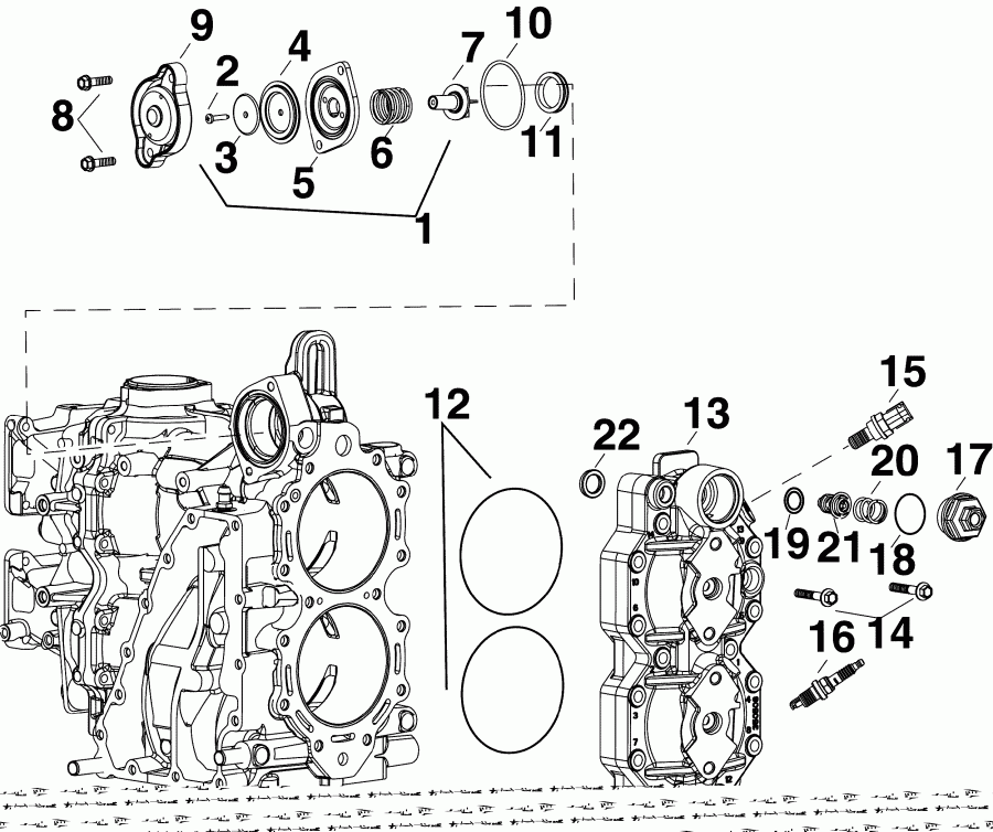 ��������� ����� Evinrude E65WDRLINM  - linder Head & Thermostat