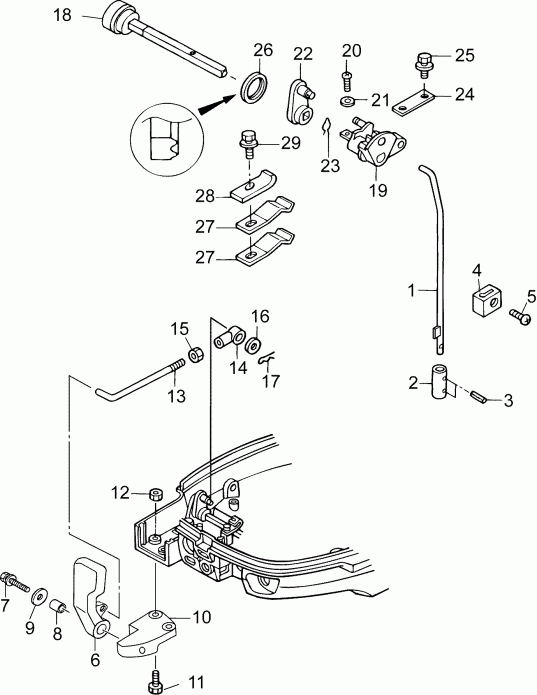 �������� ����� Evinrude B10RL4AAA  - ������������� ��������� (r, Te, Tp Models) - shift Linkage (r, Te, Tp Models)