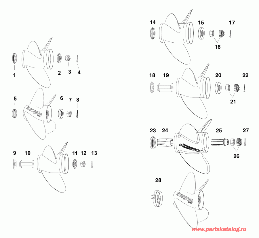 ��������� �������� ����� Evinrude E115DCXAAA  - �������� �������� ����� 75 - 130 Hp Models / propeller Hardware 75 - 130 Hp Models