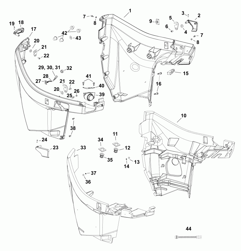 ����� Evinrude E150DPXAAA  - ������ ������ ��������� / lower Engine Cover