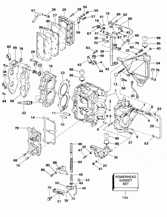 ��������� Evinrude E25WRSIR commercial, rope start, tiller,  - linder & Crankcase