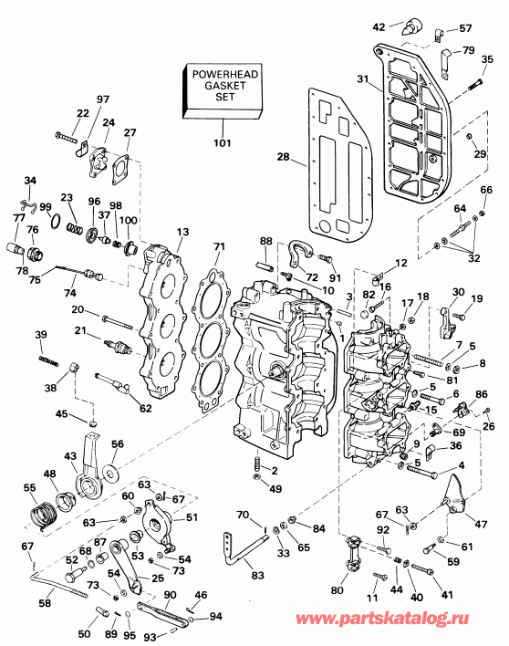 ��������� ��������� EVINRUDE E65WELSIR Commercial, elec start, 20 in   - linder & Crankcase - linder & ������ ���������