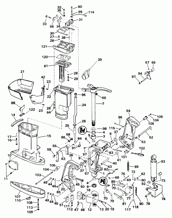 ��������� �������� ����� Evinrude E65WELSIR Commercial, elec start, 20 in   - dsection