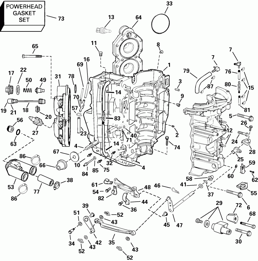 ��������� ����� Evinrude E115FPLSTB  - linder & Crankcase - linder & ������ ���������