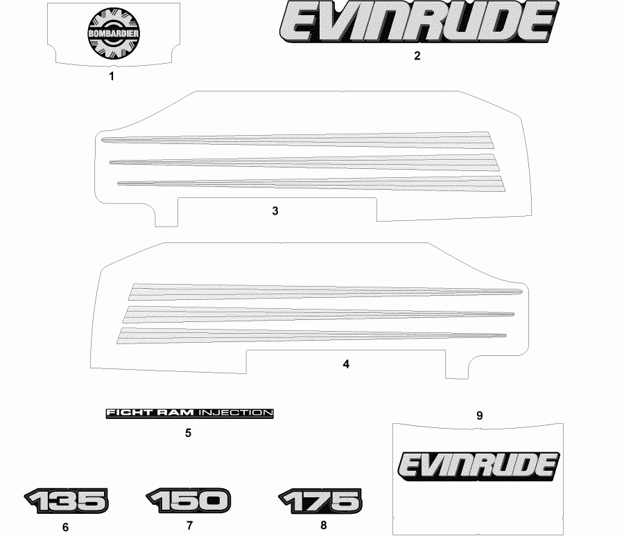  Evinrude E150FPLSTF  - cals Blue Models / cals ������� Models