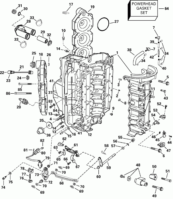 ��������� Evinrude E150FSLSRS  - linder & ������ ��������� / linder & Crankcase