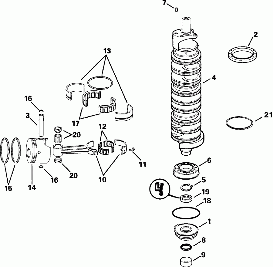 �������� ����� Evinrude E175FPXSRE  - ankshaft & Pistons / ank��� & ������