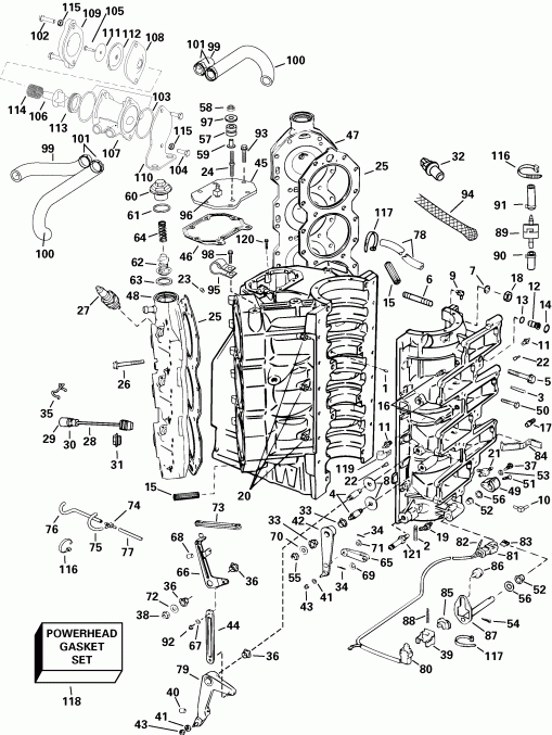 ��������� ����� Evinrude E200FPLSRB  - linder & ������ ��������� / linder & Crankcase