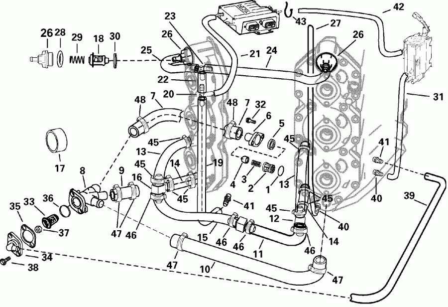 ��������� ����� EVINRUDE E175FSLSOE  - oling Hose Routing - oling ����� Routing