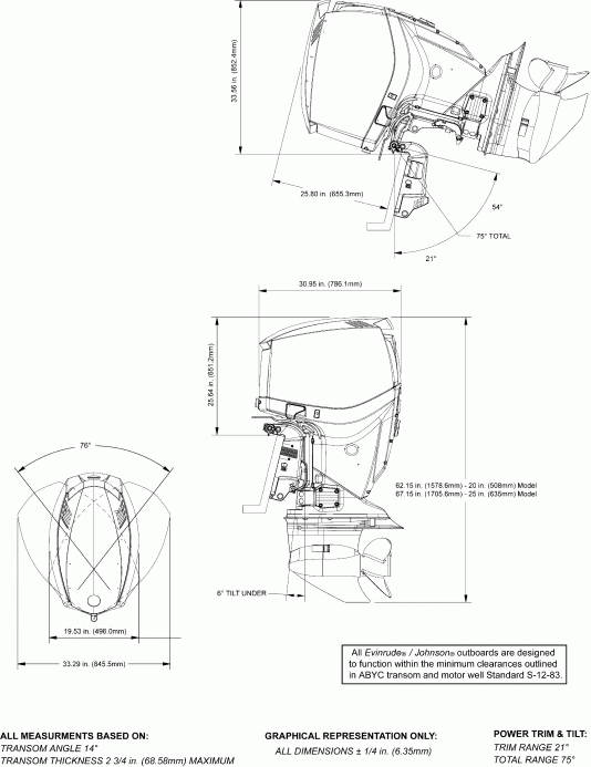 ��������� �������� ����� Evinrude E150DCXSUC  - ofile Drawing