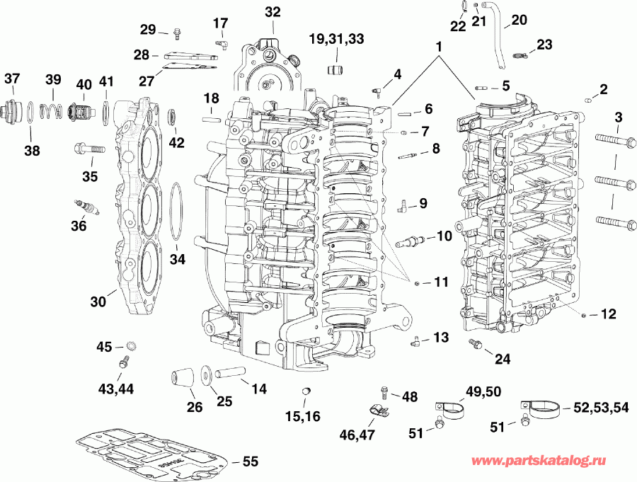  Evinrude E175DCXSUF  - linder & Crankcase - linder & ������ ���������