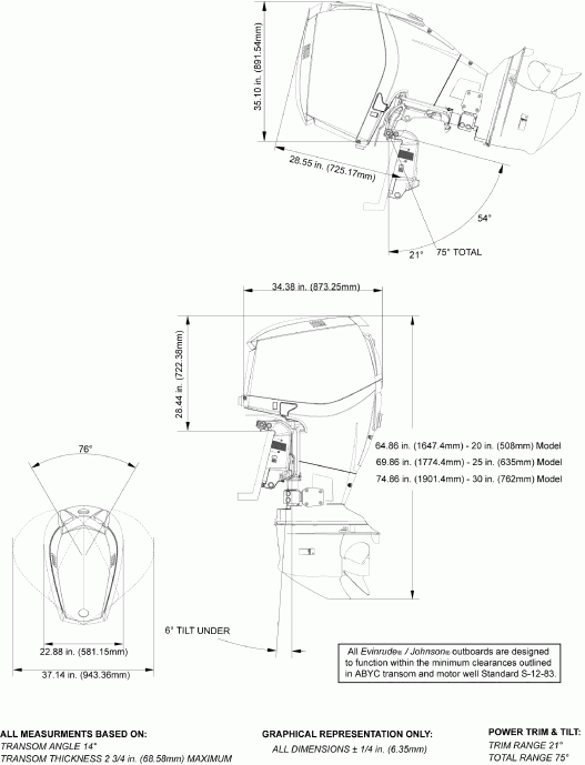 ��������� �������� ����� EVINRUDE E250DPZSUA  - ofile Drawing / ofile Drawing
