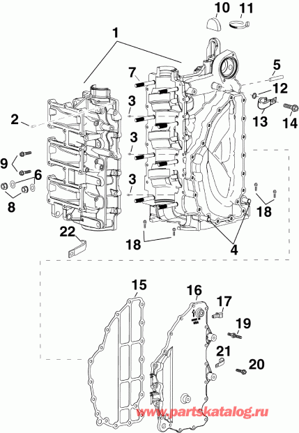 ��������� ����� EVINRUDE E90DPLSUM  - linder & ������ ��������� - linder & Crankcase