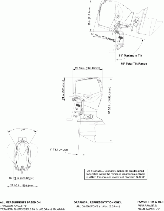 �������� ��������� ����� Evinrude E90DSLSUA  - ofile Drawing / ofile Drawing