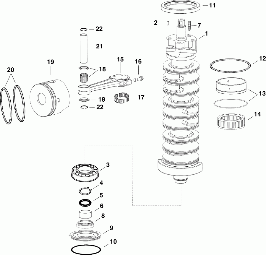 �������� ��������� ����� Evinrude E200DSLSCA  - ank��� & ������ / ankshaft & Pistons