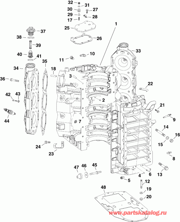 ����� EVINRUDE E225DPZSCM  - linder & Crankcase / linder & ������ ���������