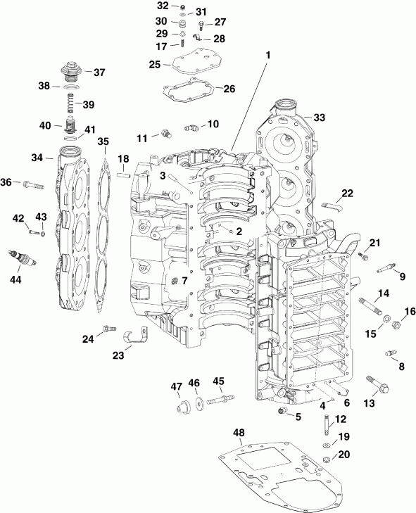 ����� Evinrude E225HSLSCF  - linder & Crankcase