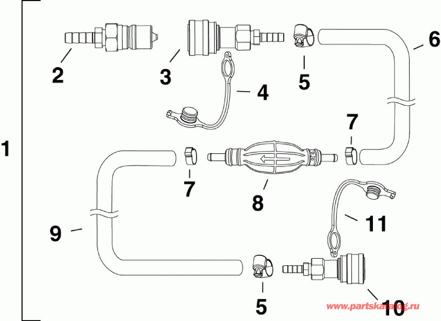 �������� ��������� ����� EVINRUDE E55MRLSCC  - el ����� & ��������� ����� � ������ � ������������ / el Hose & Primer Bulb Assy