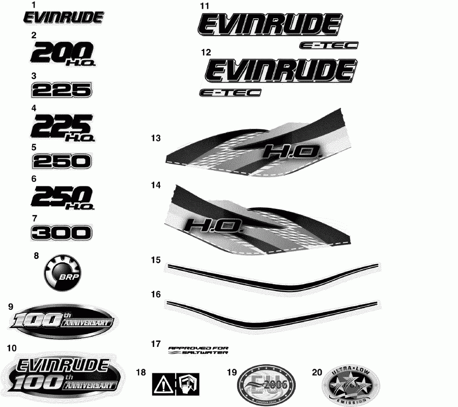 �������� ��������� ����� EVINRUDE E225DCXSEB  - cals