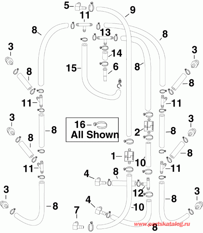 ��������� Evinrude E250DPLSEB  - l Recirculation Hoses / l Recirculation �����s