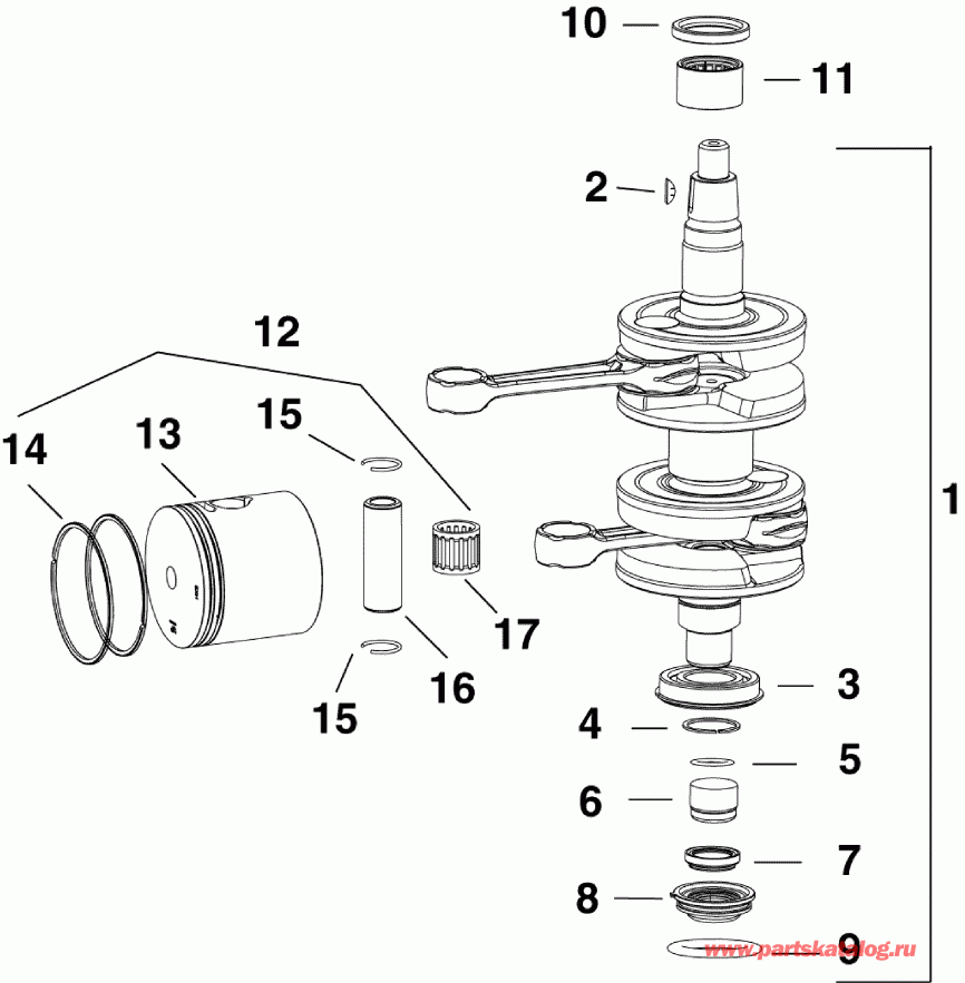 ��������� �������� ����� EVINRUDE E30DPLSES  - ank��� & ������ / ankshaft & Pistons