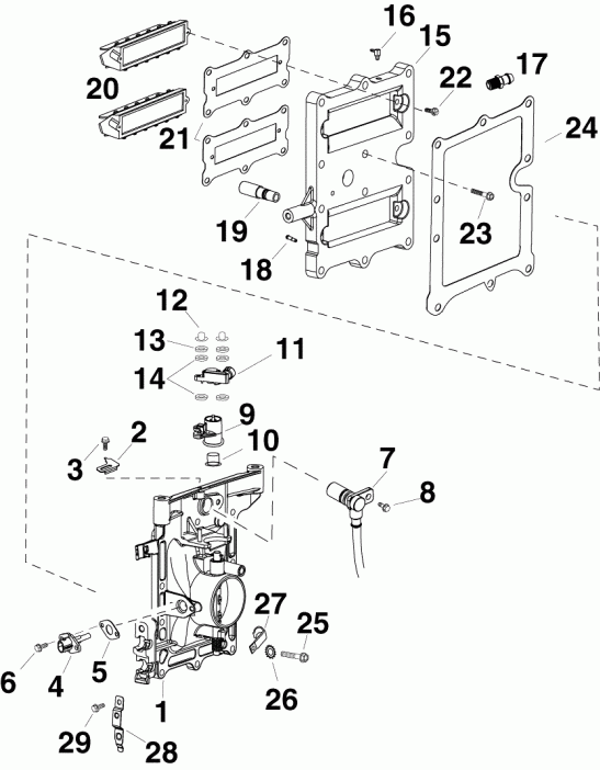 ��������� ����� EVINRUDE E55MRLSEF  - take Manifold Assembly