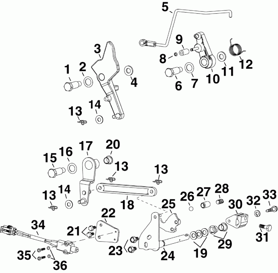 ��������� ��������� Evinrude E90WDELSEC  - rottle & Shift Linkage - rottle & ������������� ���������