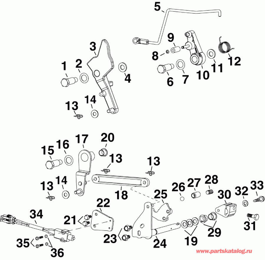 �������� ����� EVINRUDE E75DPLISD  - rottle & Shift Linkage