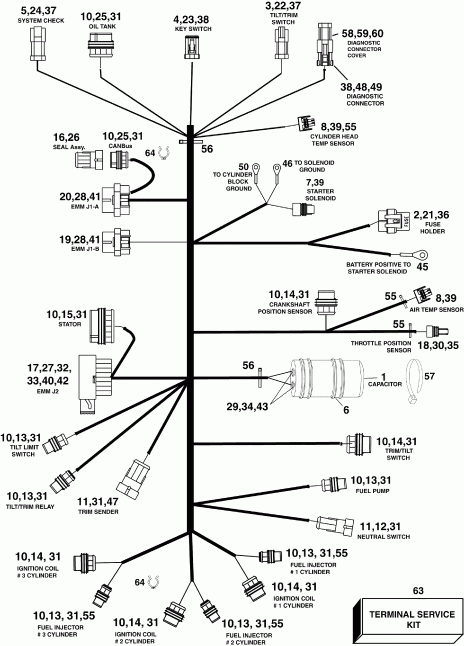 ��������� ��������� Evinrude E75DSLISR  - gine ��������� - ���� �������� / gine Electrical Harness