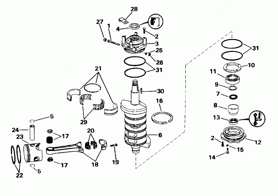 ����� EVINRUDE E125WTPLE 1995  - ank��� & ������� / ankshaft & Piston