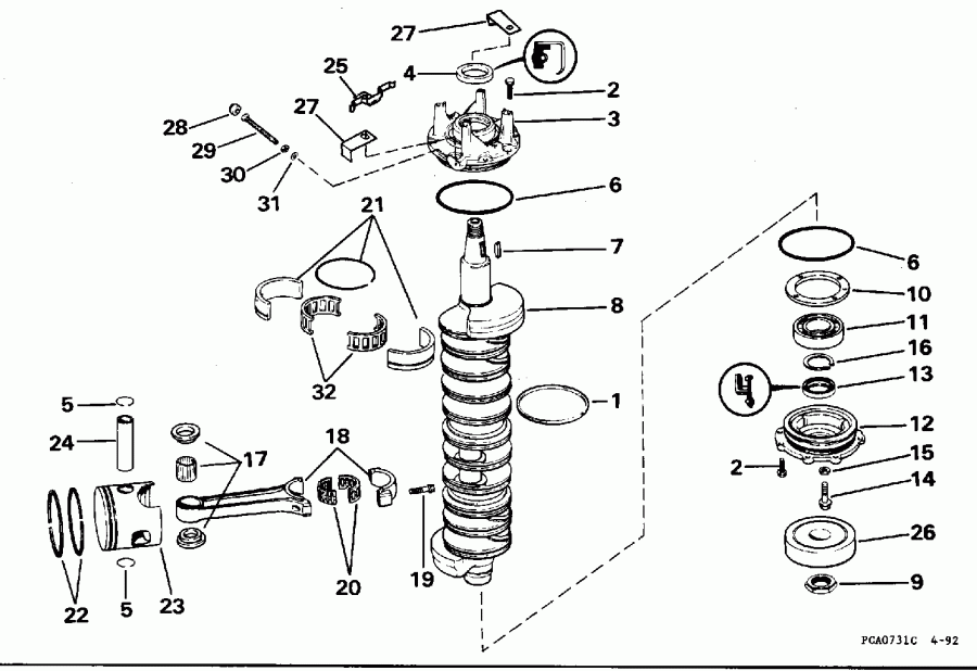 ��������� �������� ����� Evinrude E300CXEOR 1995  - ank��� & ������� / ankshaft & Piston