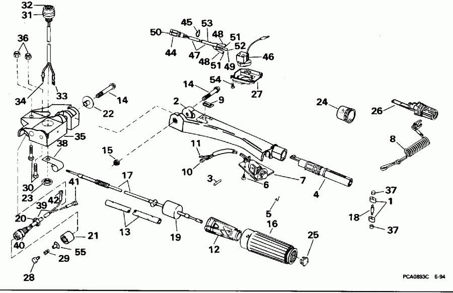 �������� ��������� ����� Evinrude E50BEEOD 1995  - eering And Shift Handle / ee������ � ������������� Handle