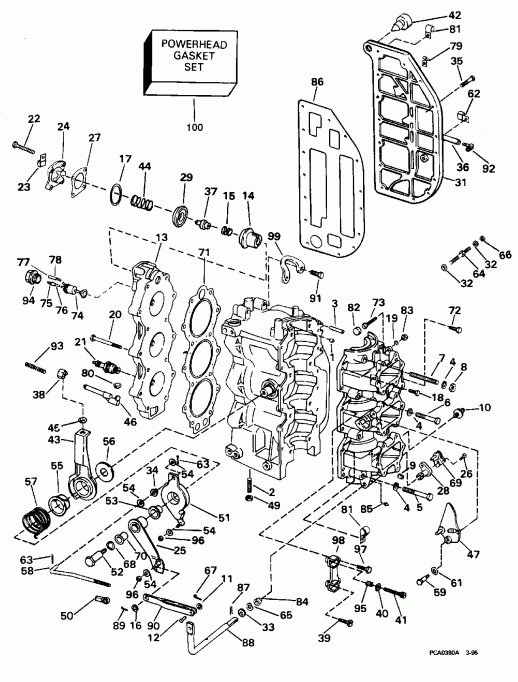 ��������� ��������� Evinrude E50ELEOS 1995  - linder & ������ ��������� / linder & Crankcase