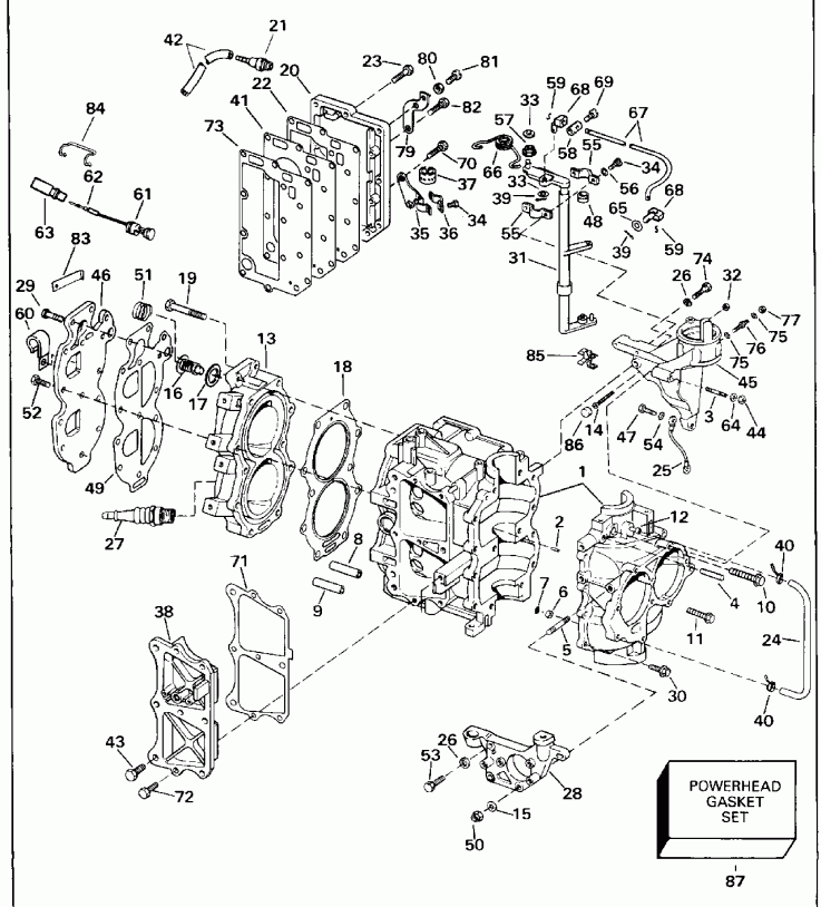 ��������� �������� ����� EVINRUDE BE25EEDM 1996  - linder & ������ ��������� - linder & Crankcase