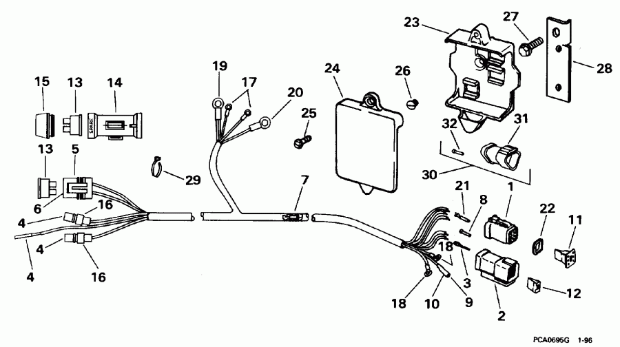 ��������� Evinrude BE30ELEDE 1996  - tor Cable Assembly - tor ������ Assembly
