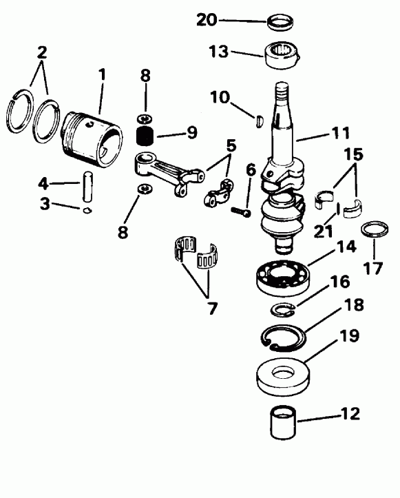 �������� ��������� ����� Evinrude BE5DRLEDS 1996  - ankshaft & Piston - ank��� & �������