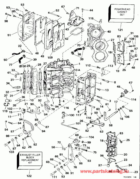 �������� ����� EVINRUDE E112TSLEDR 1996  - linder & Crankcase / linder & ������ ���������