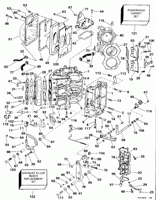 ��������� �������� ����� EVINRUDE E112TSXEDR 1996  - linder & Crankcase - linder & ������ ���������
