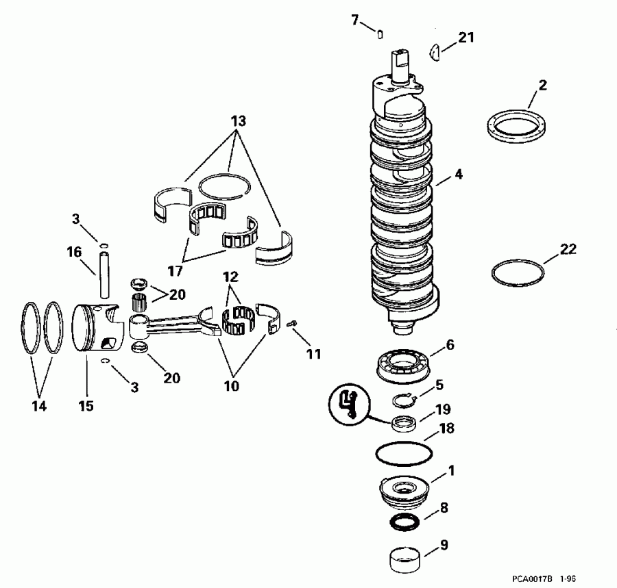 ��������� Evinrude E150SLEDB 1996  - ankshaft & Pistons / ank��� & ������