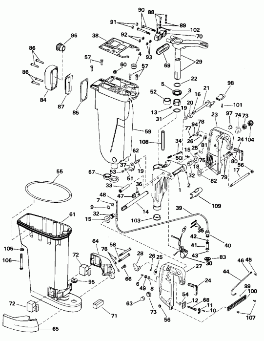 ��������� �������� ����� EVINRUDE E40RLEDS 1996  - haust Housing & Stern & Swivel Bracket / haust ������ & Stern & ���������� ���������