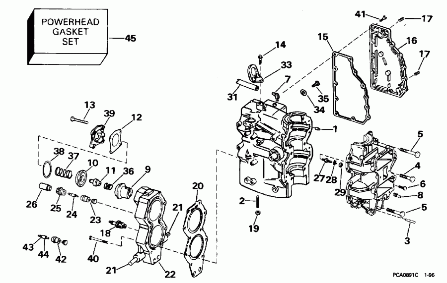 ��������� Evinrude E50TLEDS 1996  - linder & ������ ��������� - linder & Crankcase