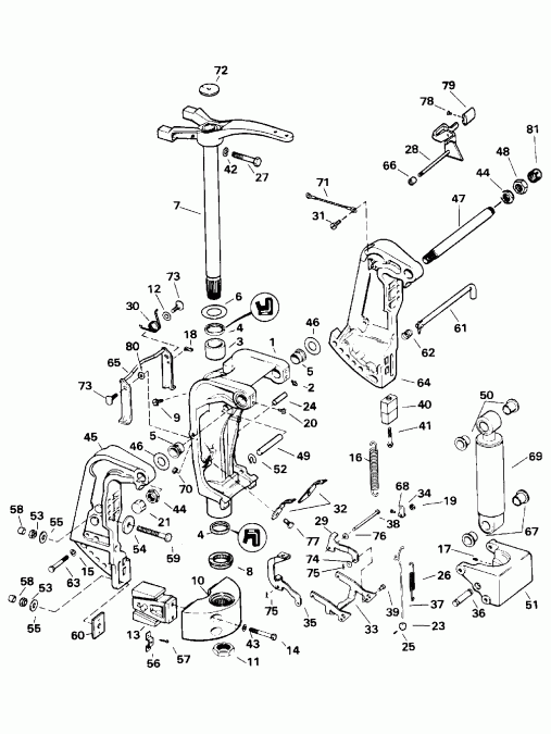��������� ��������� EVINRUDE HE90MLEDA 1996  - ������ Tilt Models / Manual Tilt Models