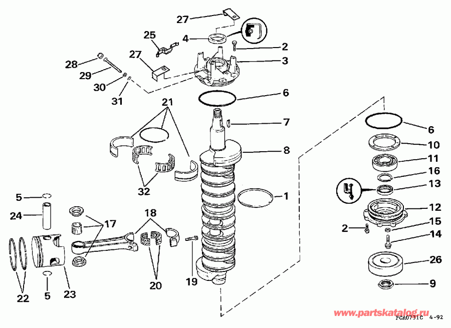 ��������� ����� EVINRUDE BE250CXEUM 1997  - ankshaft & Piston - ank��� & �������