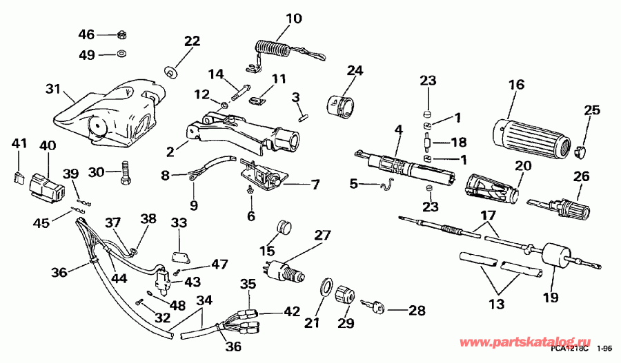��������� ��������� Evinrude BE25ARLEUR 1997  - ee������ & ������������� Handle / eering & Shift Handle