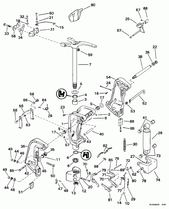 ��������� �������� ����� EVINRUDE E70TLEUM 1997  - Manual Tilt