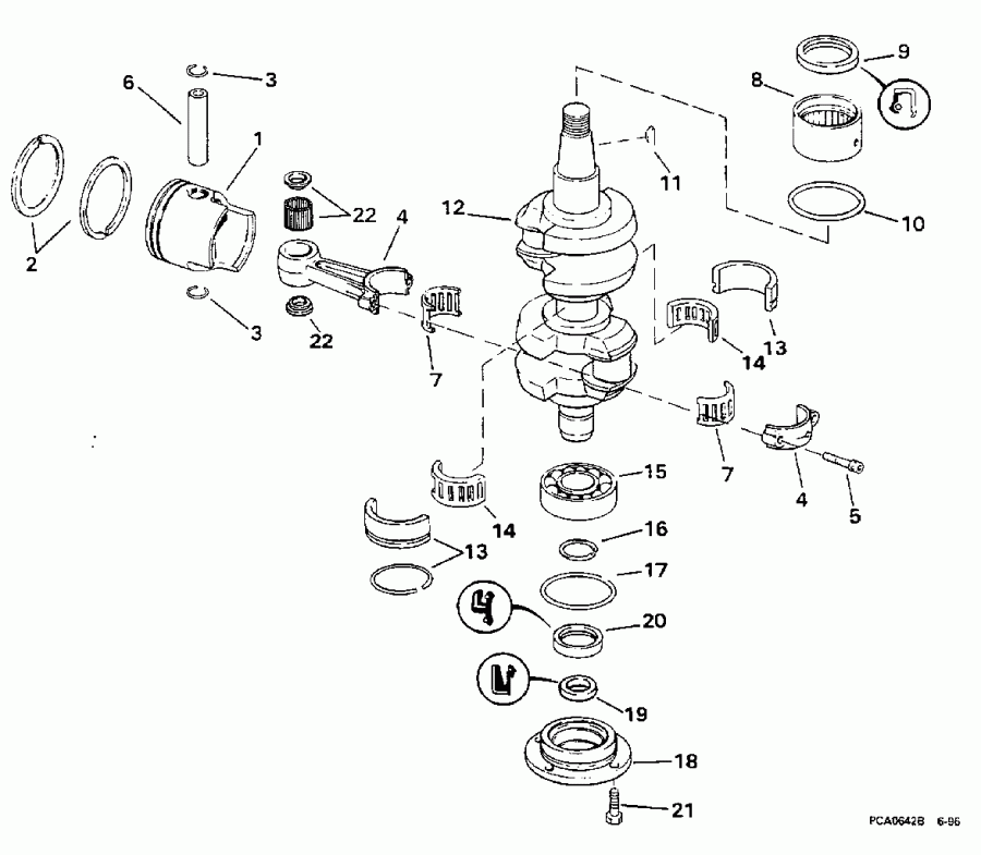  Evinrude HE55WMLZ 1997  - ankshaft & Piston / ank��� & �������