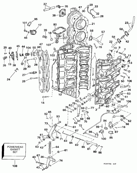 ��������� Evinrude SE225QXECC 1998  - linder & ������ ��������� - linder & Crankcase