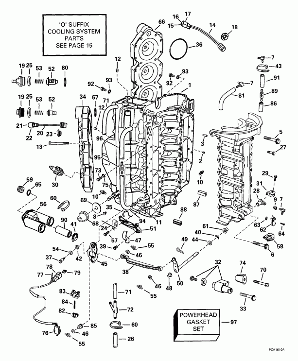 ��������� ����� EVINRUDE E175FPXEEC 1999  - linder & Crankcase